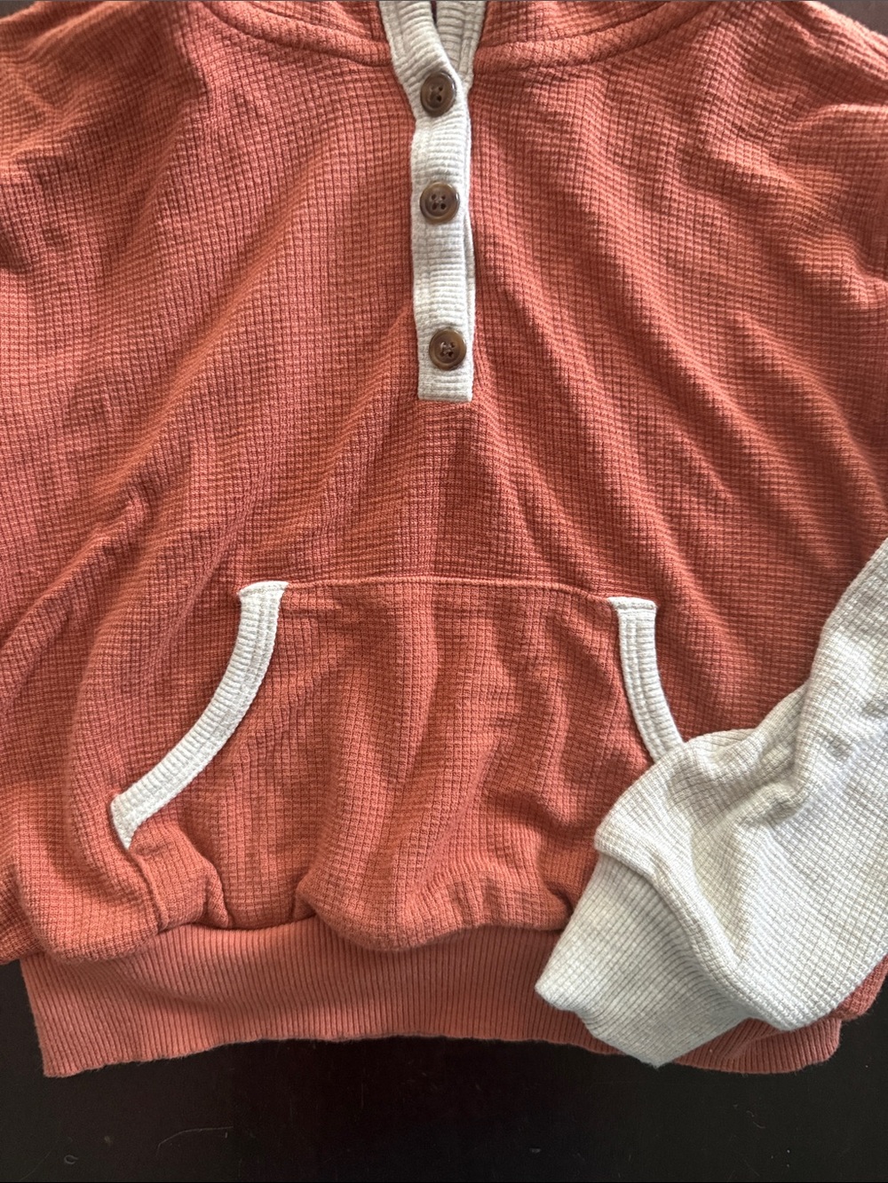 Little Sleepies Rust Orange and Cream Waffle-Knit Hoodie Tee - Long Sleeve - Picture 5 of 7